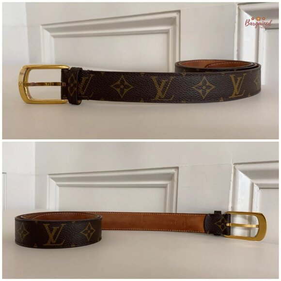 Authentic Louis Vuitton Monogram Canvas Leather Ellipse Gold Buckle Belt 85/34 - Picture 10 of 12
